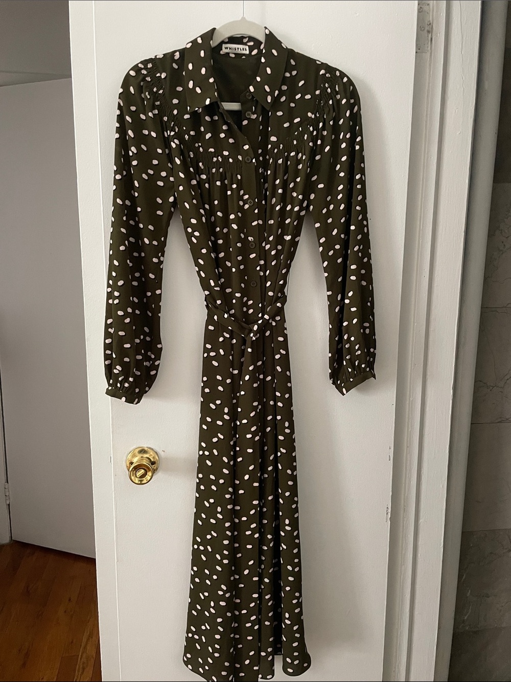Women’s Whistles Olive & White Polka Dot Maxi Shirt Dress Size 6